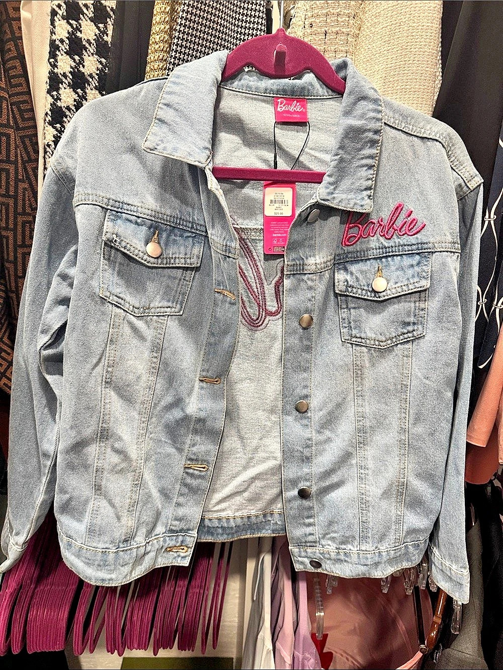 Barbie Sequin Logo Denim Trucker Jacket Medium Blue & Pink